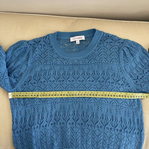 INTERMIX Sz S Pointelle knit Cotton  blue long sleeves - Picture 5 of 8